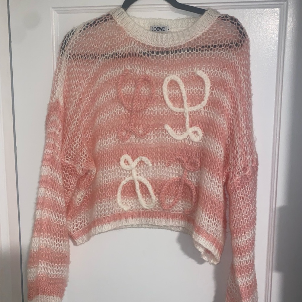 Pink and Cream Striped Women's Sweater